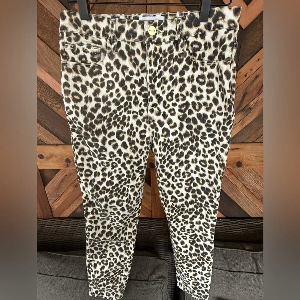 FRAME Leopard Ali High Rise Cigarette Skinny Jeans, Size 28